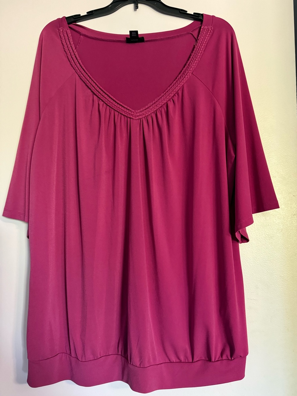 Sz 2X East 5th Fuchsia Braided V-Neck Short Sleeve Top
